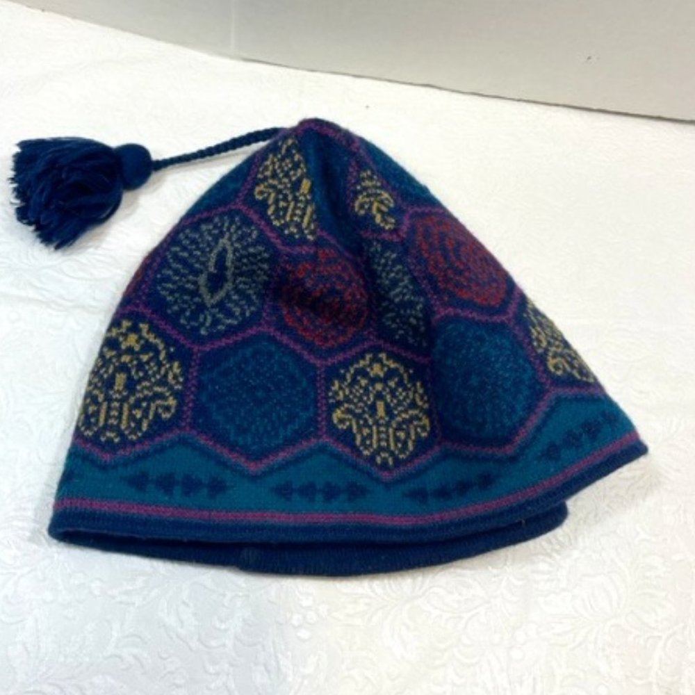 VTG Patagonia Wool Winter Ski Hat Beanie w/ Pom Pom Tassel Pom Portugal Large